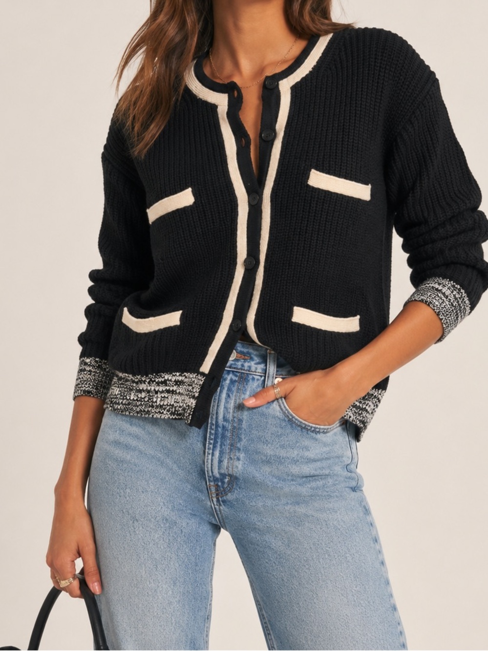 NWT J. Crew Women Front Pocket Cotton Cardigan Black Size Medium